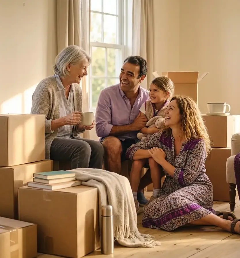 Família com três gerações numa casa nova